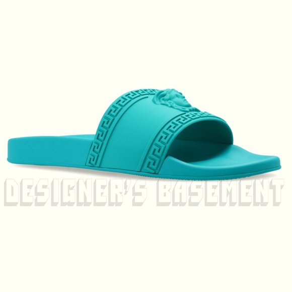 VERSACE mens 42EU - 9US turquoise CARDINAL Medusa head FLIP-FLOP slide sandals - Picture 9 of 9